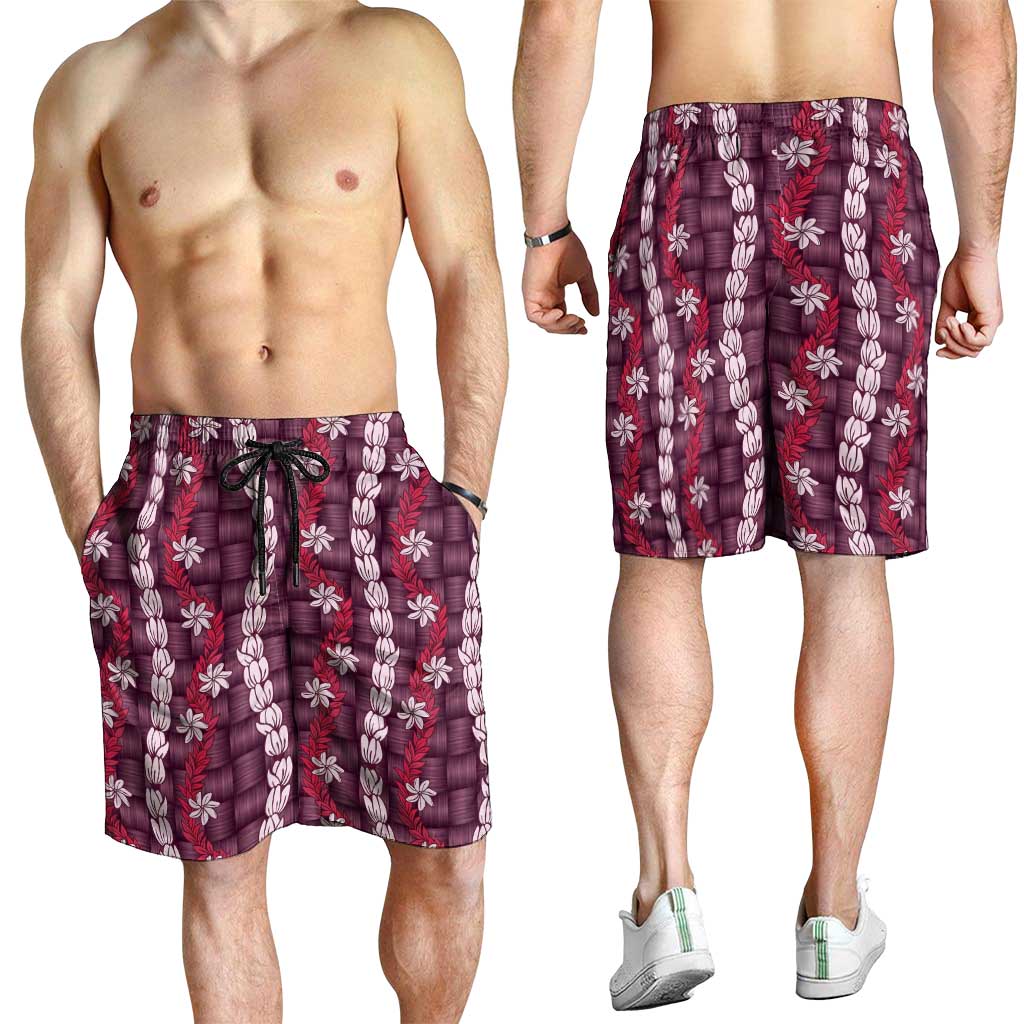 Pikake Maile Tiare Lei Shorts for Men Akala Lauhala Pattern