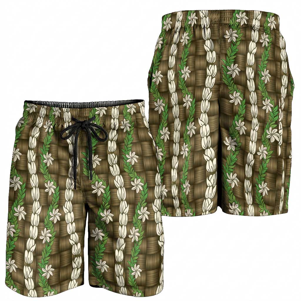Pikake Maile Tiare Lei Shorts for Men Natural Lauhala Pattern