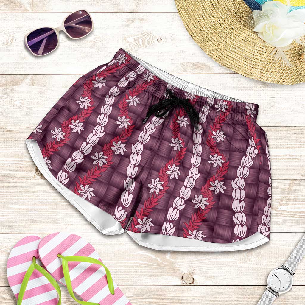 Pikake Maile Tiare Lei Shorts for Women Akala Lauhala Pattern