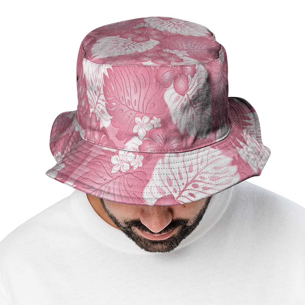 Pink Aloha Hawaii Bucket Hat Monstera Hibiscus Plumeria Seamless Vibes - Polynesian Pride