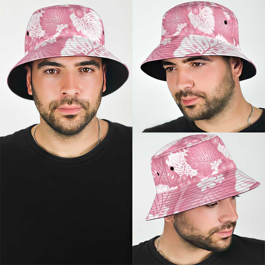 Pink Aloha Hawaii Bucket Hat Monstera Hibiscus Plumeria Seamless Vibes - Polynesian Pride
