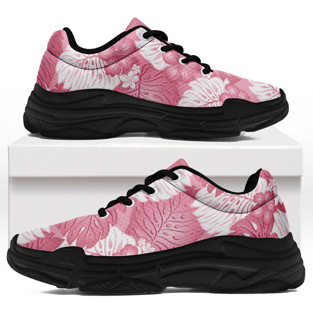 Pink Aloha Hawaii Chunky Sneakers Monstera Hibiscus Plumeria Seamless Vibes LT14 Pink - Polynesian Pride