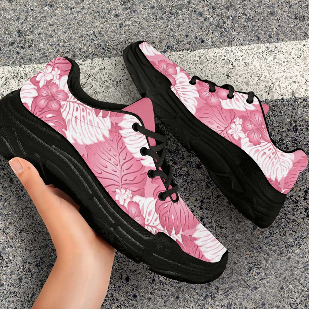 Pink Aloha Hawaii Chunky Sneakers Monstera Hibiscus Plumeria Seamless Vibes LT14 - Polynesian Pride