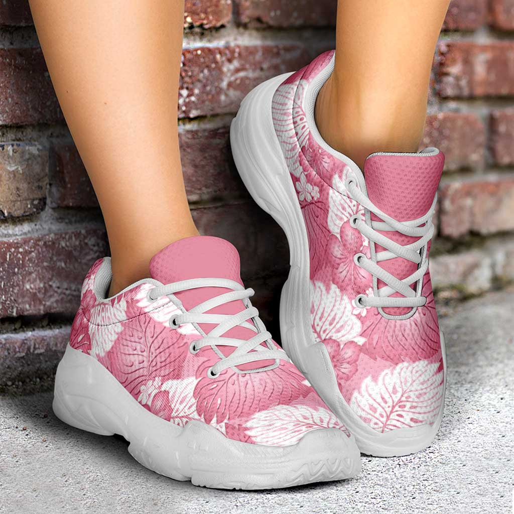 Pink Aloha Hawaii Chunky Sneakers Monstera Hibiscus Plumeria Seamless Vibes LT14 - Polynesian Pride