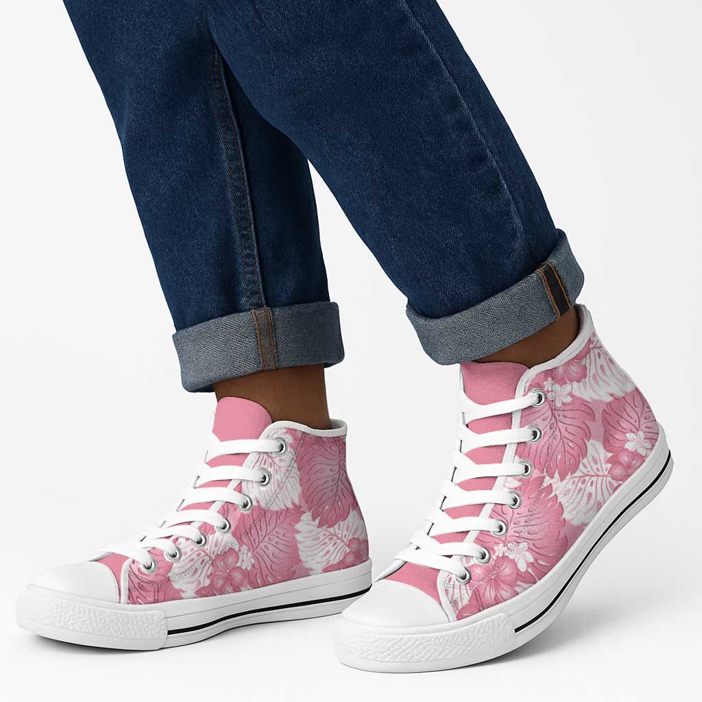 Pink Aloha Hawaii High Top Shoes Monstera Hibiscus Plumeria Seamless Vibes - Polynesian Pride