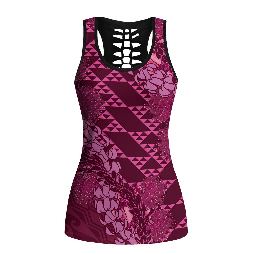 Pink Aloha Hawaii Hollow Tank Top Hawaiian Kakau Ohia Lehua Lei - Polynesian Pride