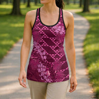 Pink Aloha Hawaii Hollow Tank Top Hawaiian Kakau Ohia Lehua Lei - Polynesian Pride