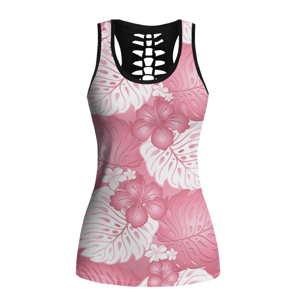 Pink Aloha Hawaii Hollow Tank Top Monstera Hibiscus Plumeria Seamless Vibes LT14 Female Pink - Polynesian Pride