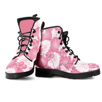 Pink Aloha Hawaii Leather Boots Monstera Hibiscus Plumeria Seamless Vibes - Polynesian Pride