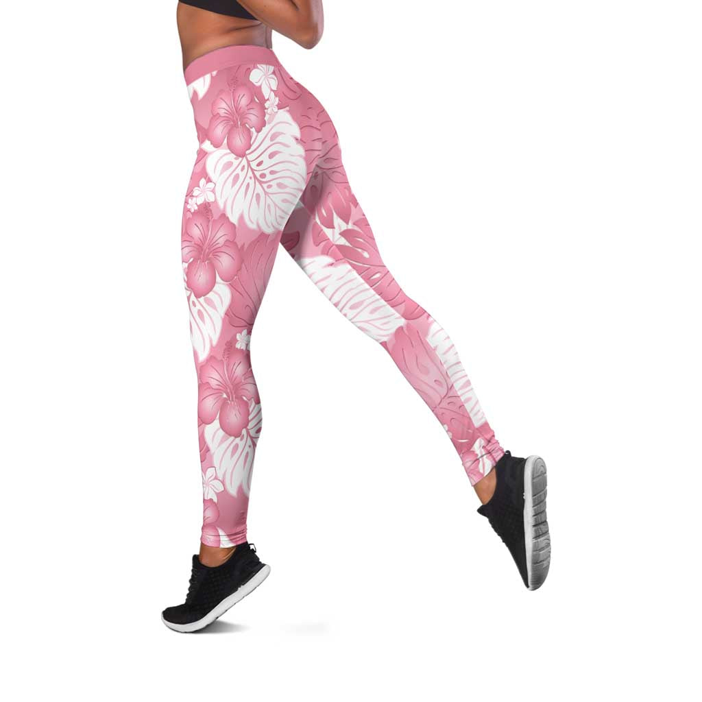Pink Aloha Hawaii Leggings Monstera Hibiscus Plumeria Seamless Vibes - Polynesian Pride