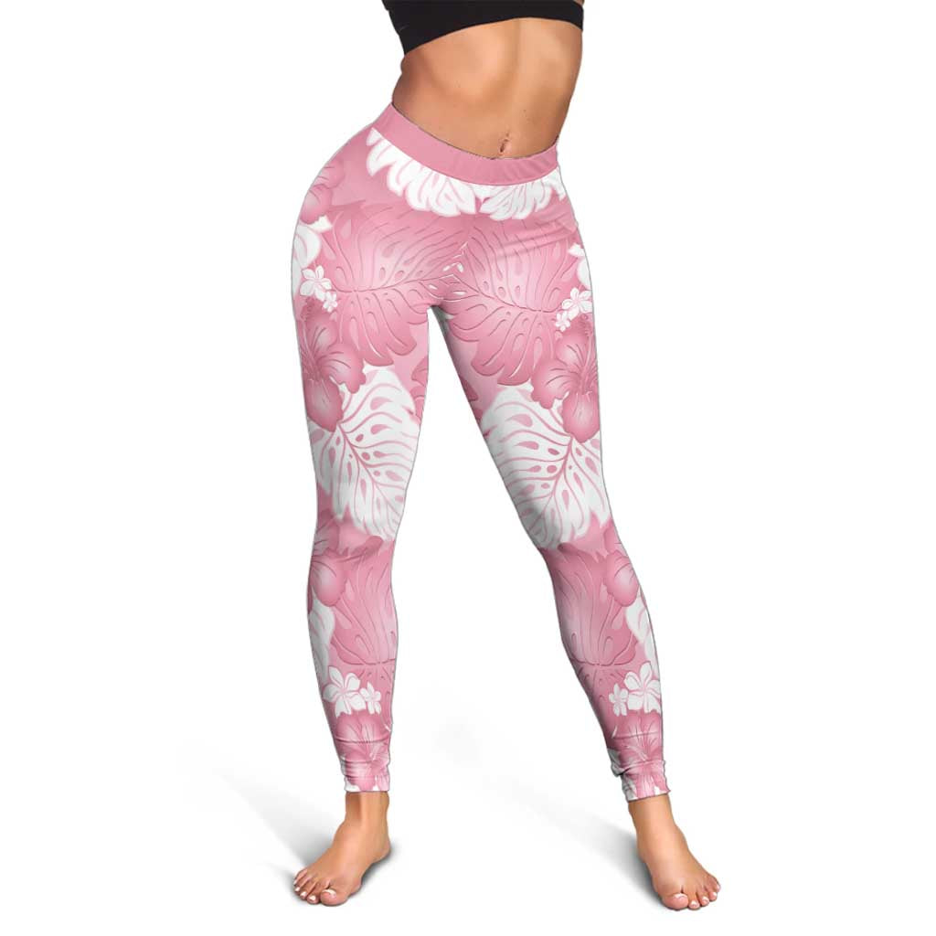 Pink Aloha Hawaii Leggings Monstera Hibiscus Plumeria Seamless Vibes - Polynesian Pride