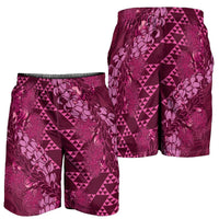 Pink Aloha Hawaii Shorts for Men Hawaiian Kakau Ohia Lehua Lei - Polynesian Pride