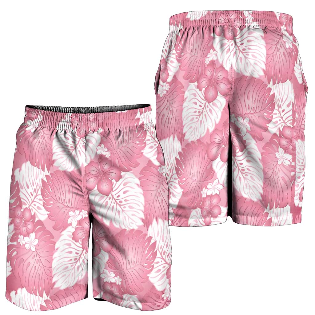 Pink Aloha Hawaii Shorts for Men Monstera Hibiscus Plumeria Seamless Vibes - Polynesian Pride
