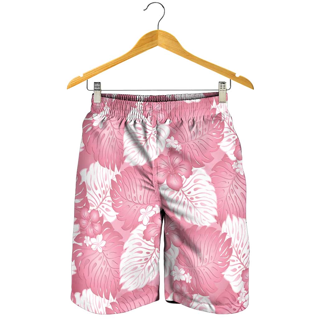 Pink Aloha Hawaii Shorts for Men Monstera Hibiscus Plumeria Seamless Vibes - Polynesian Pride
