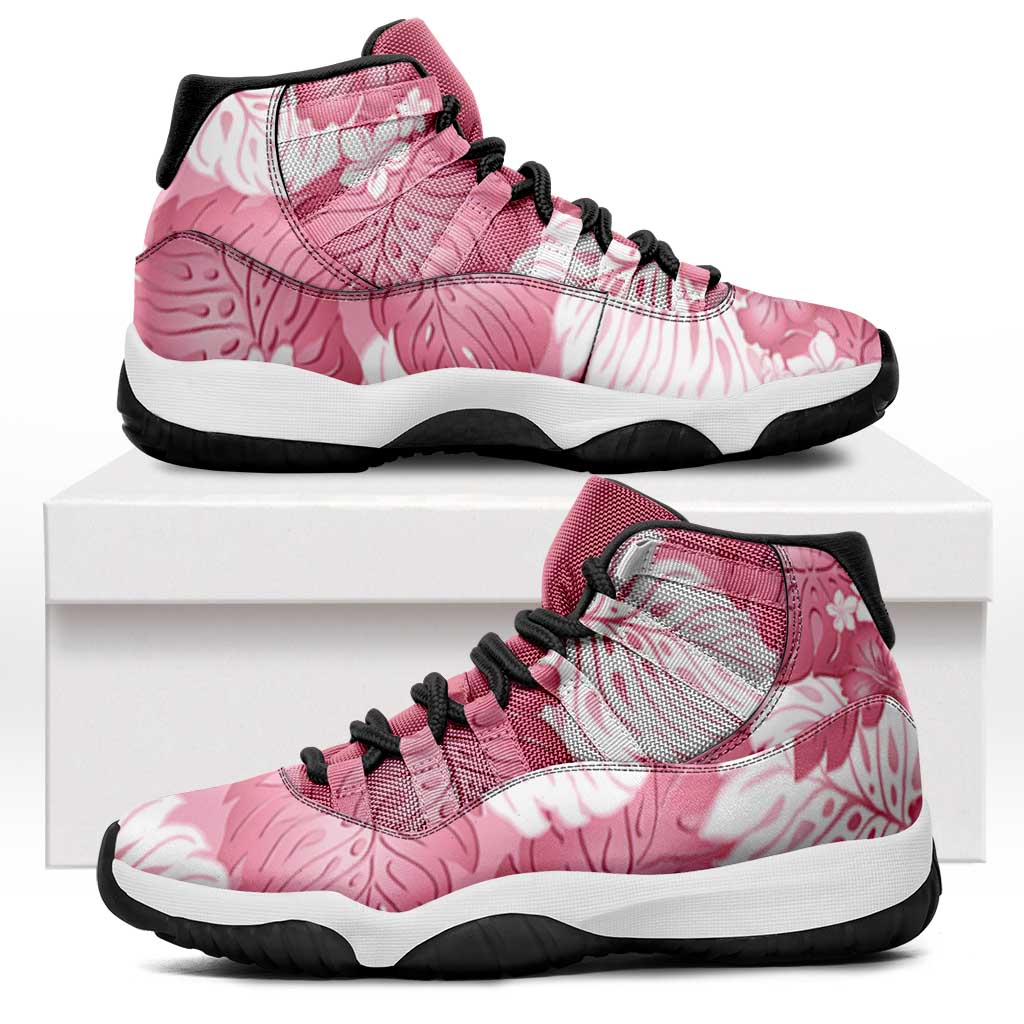 Pink Aloha Hawaii Sneakers J11 Monstera Hibiscus Plumeria Seamless Vibes LT14 Pink - Polynesian Pride