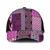Pink Aotearoa Kowhaiwhai Pattern Baseball Net Cap NZ Maori Quilt Style - Polynesian Pride