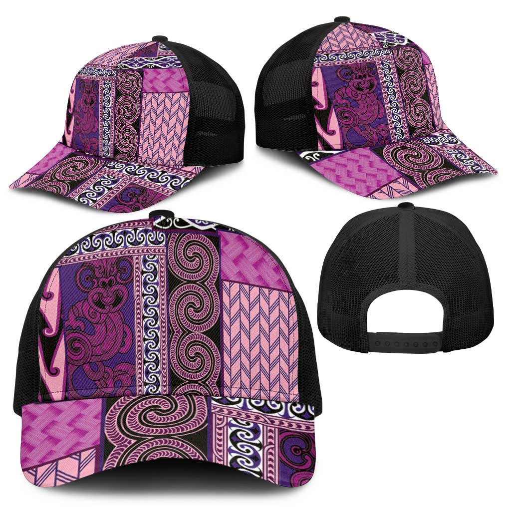 Pink Aotearoa Kowhaiwhai Pattern Baseball Net Cap NZ Maori Quilt Style - Polynesian Pride