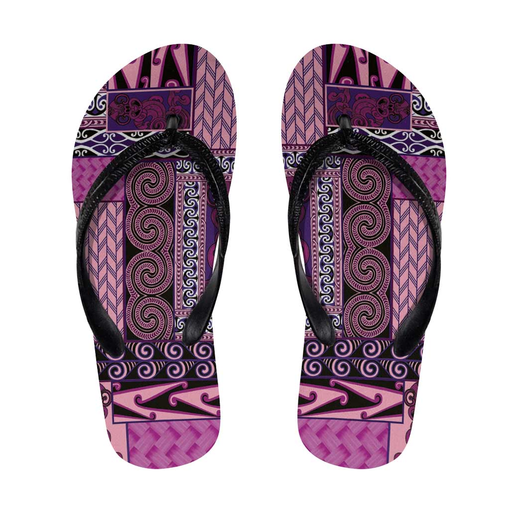 Pink Aotearoa Kowhaiwhai Pattern Flip Flops NZ Maori Quilt Style - Polynesian Pride