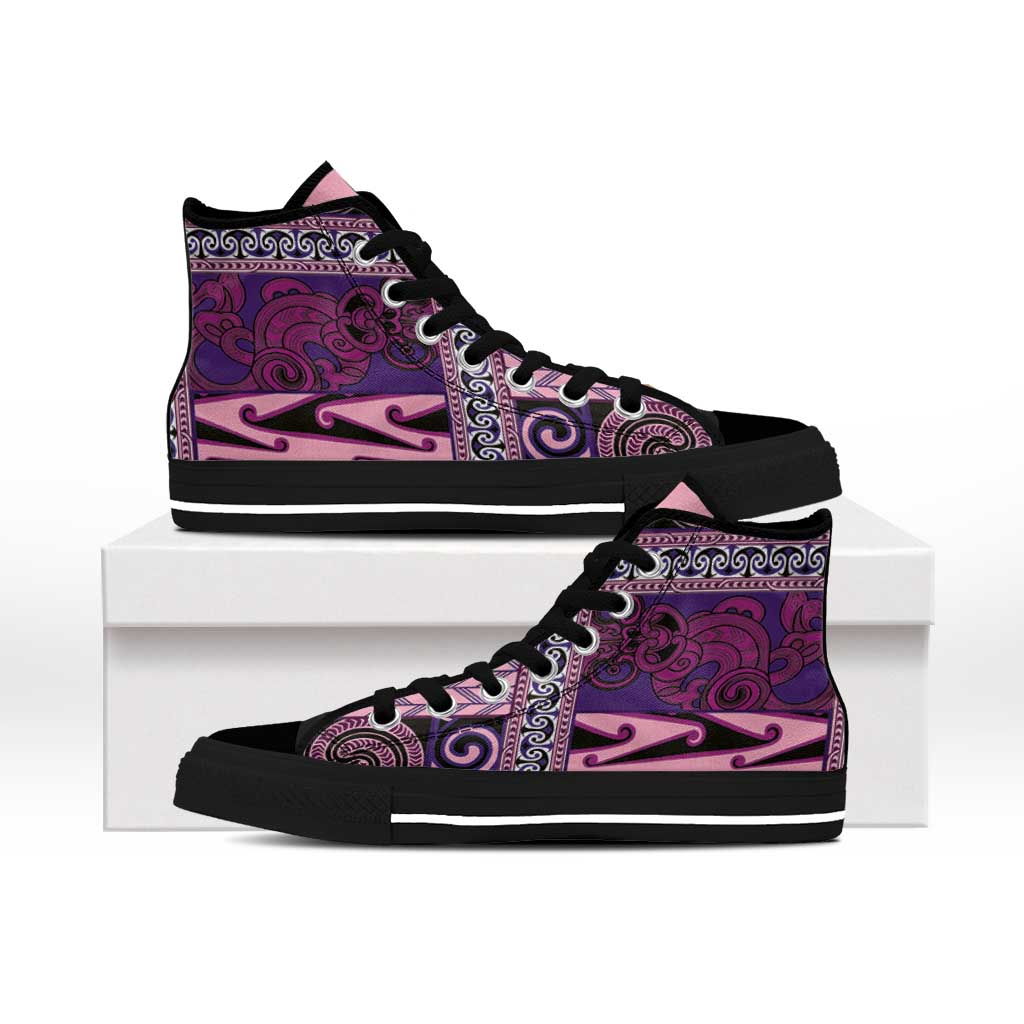 Pink Aotearoa Kowhaiwhai Pattern High Top Shoes NZ Maori Quilt Style - Polynesian Pride