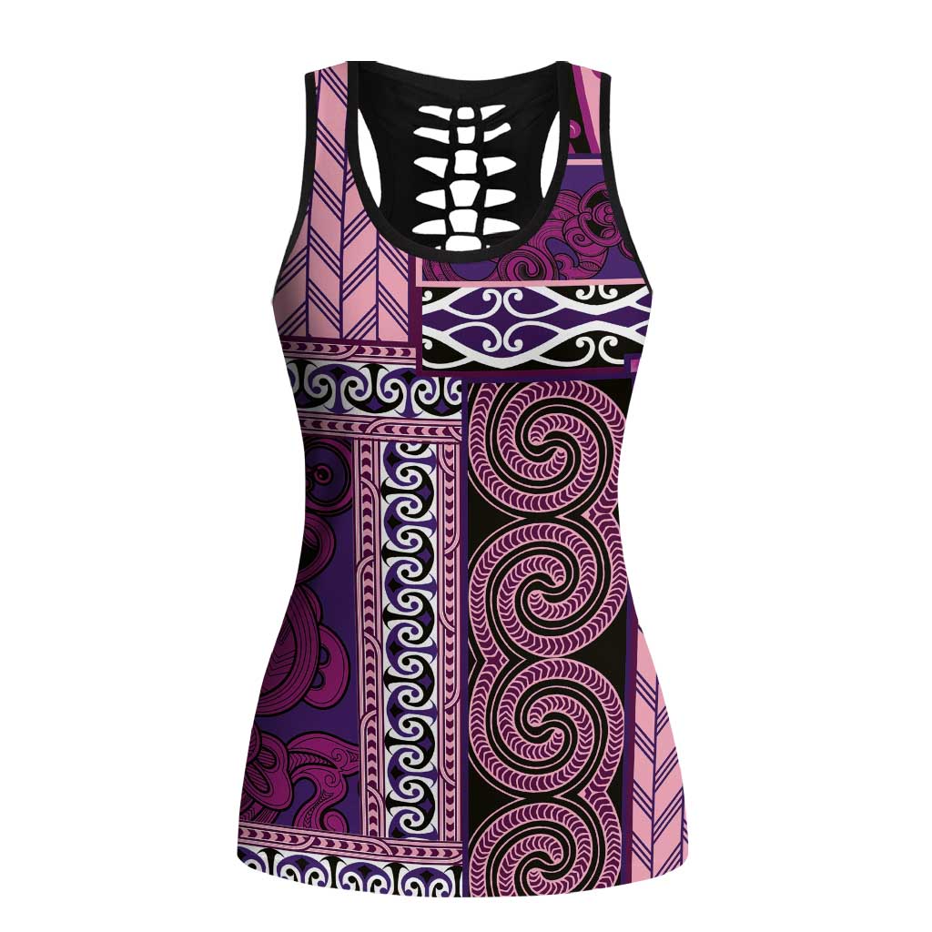 Pink Aotearoa Kowhaiwhai Pattern Hollow Tank Top NZ Maori Quilt Style - Polynesian Pride