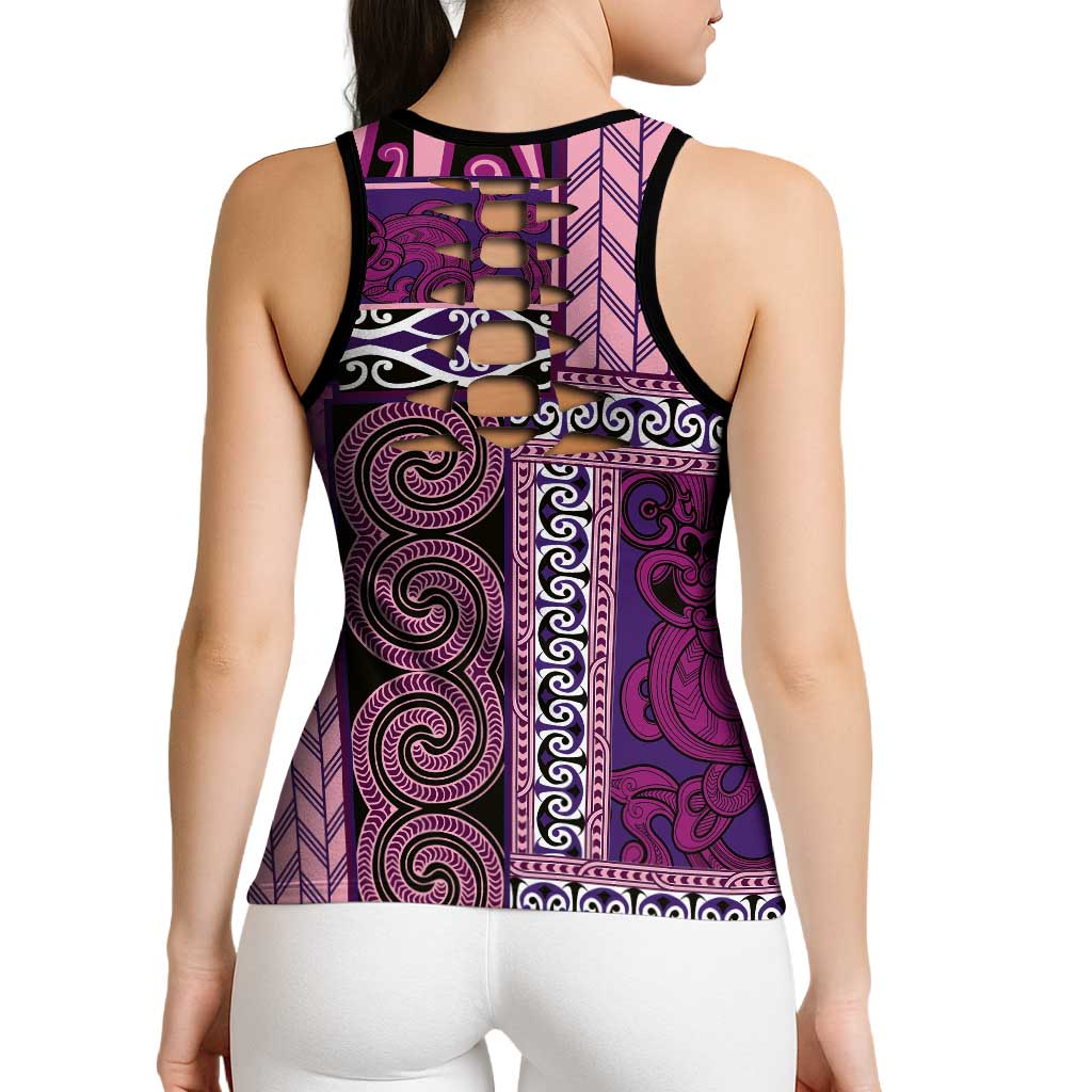 Pink Aotearoa Kowhaiwhai Pattern Hollow Tank Top NZ Maori Quilt Style - Polynesian Pride
