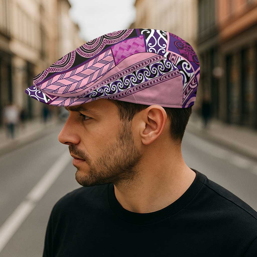 Pink Aotearoa Kowhaiwhai Pattern Jeff Hat NZ Maori Quilt Style - Polynesian Pride