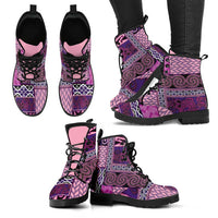 Pink Aotearoa Kowhaiwhai Pattern Leather Boots NZ Maori Quilt Style - Polynesian Pride
