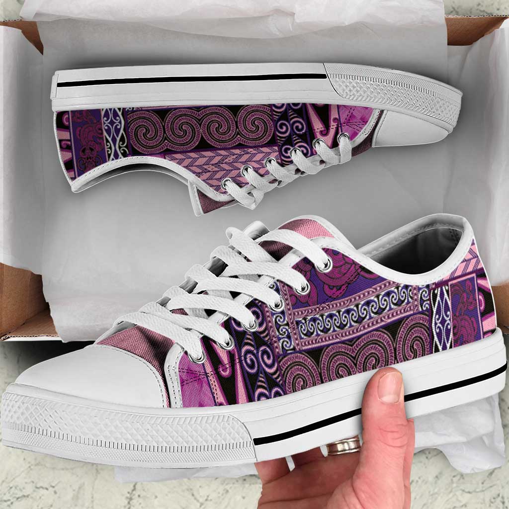 Pink Aotearoa Kowhaiwhai Pattern Low Top Shoes NZ Maori Quilt Style - Polynesian Pride