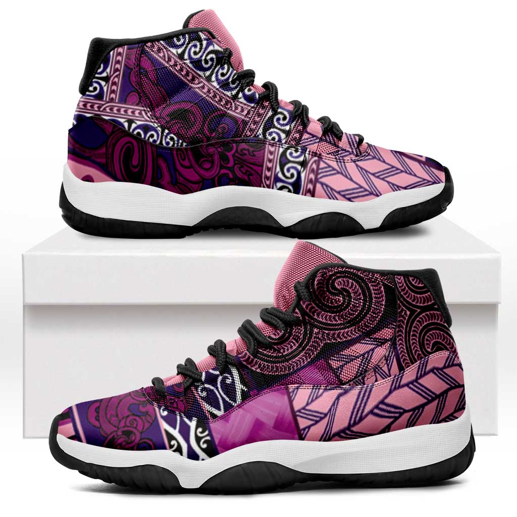 Pink Aotearoa Kowhaiwhai Pattern Sneakers J11 NZ Maori Quilt Style - Polynesian Pride