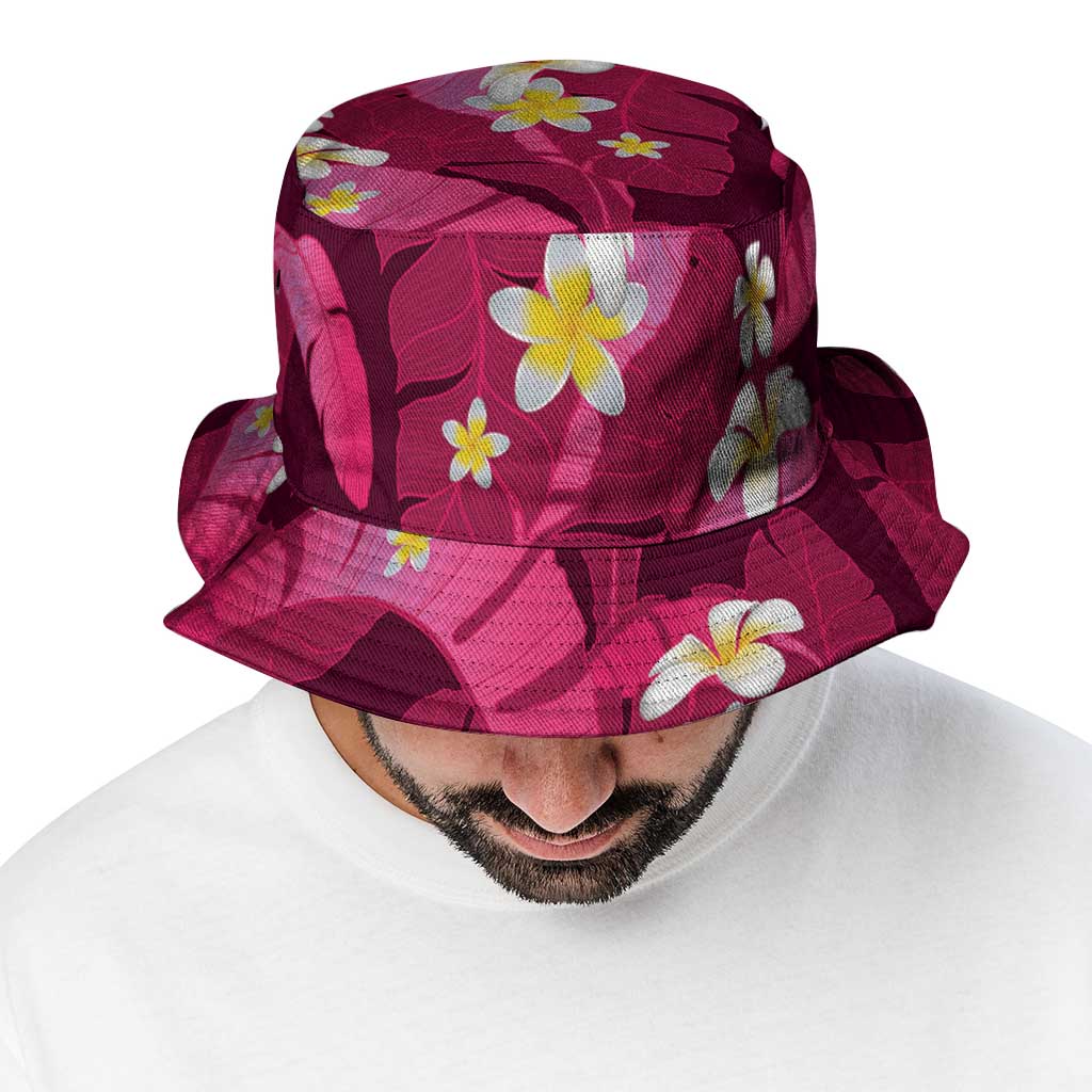 Pink Banana Leaf Hawaii Bucket Hat Lau Maia Plumeria Tropical Summer Vibes