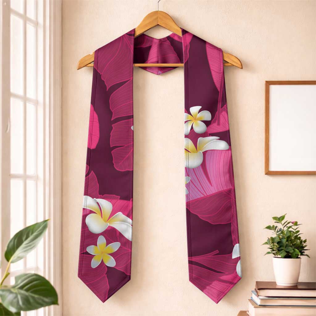 Pink Banana Leaf Hawaii Graduation Stole Lau Maia Plumeria Tropical Summer Vibes LT14 One Size Pink - Polynesian Pride