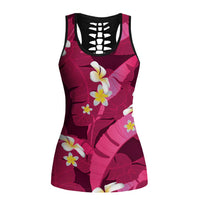 Pink Banana Leaf Hawaii Hollow Tank Top Lau Maia Plumeria Tropical Summer Vibes