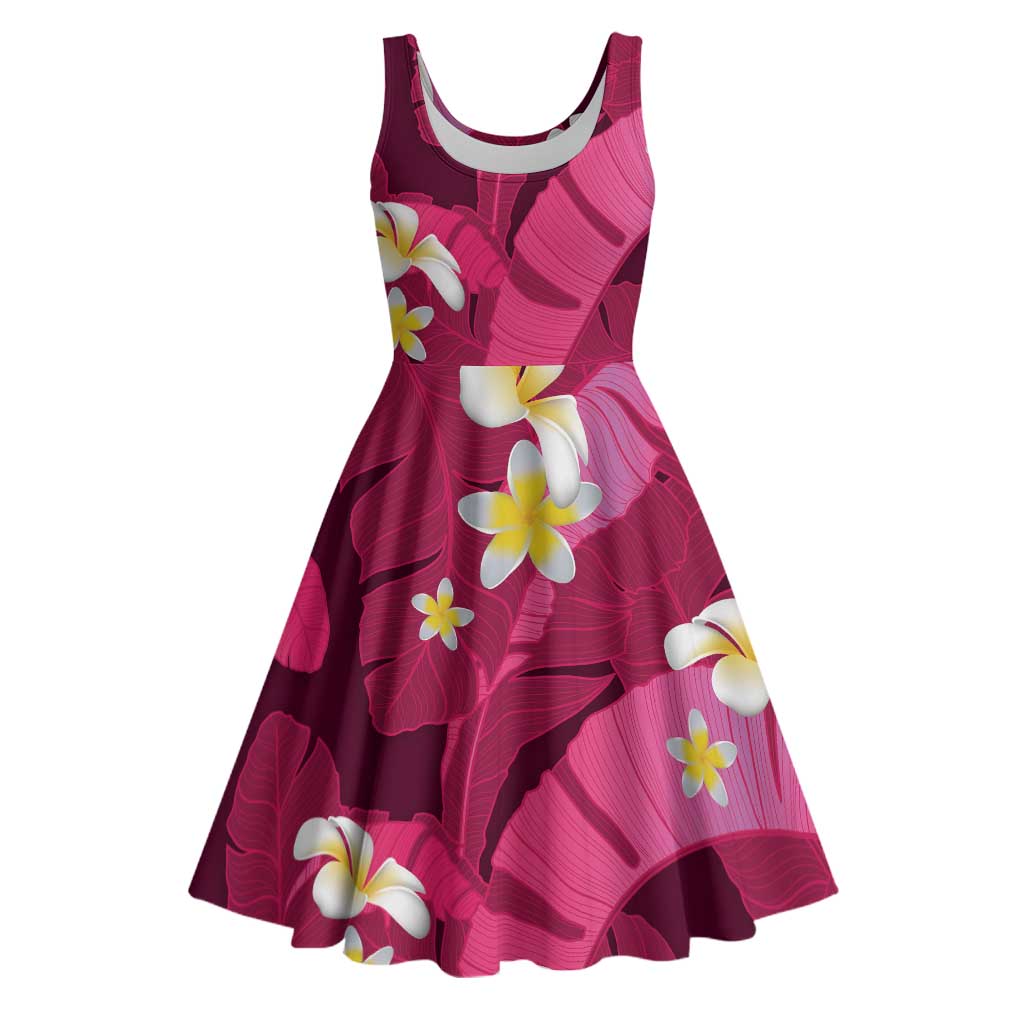 Pink Banana Leaf Hawaii Midi Dress Lau Maia Plumeria Tropical Summer Vibes