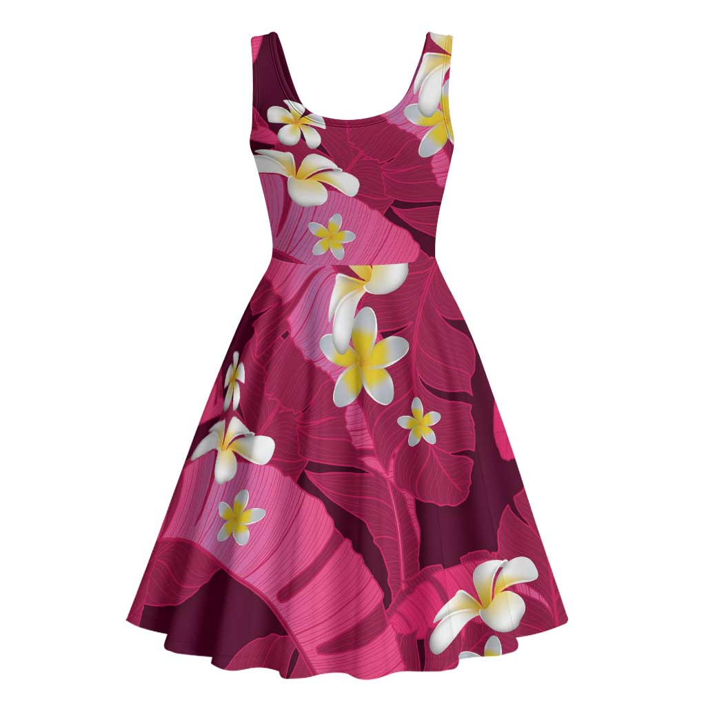 Pink Banana Leaf Hawaii Midi Dress Lau Maia Plumeria Tropical Summer Vibes