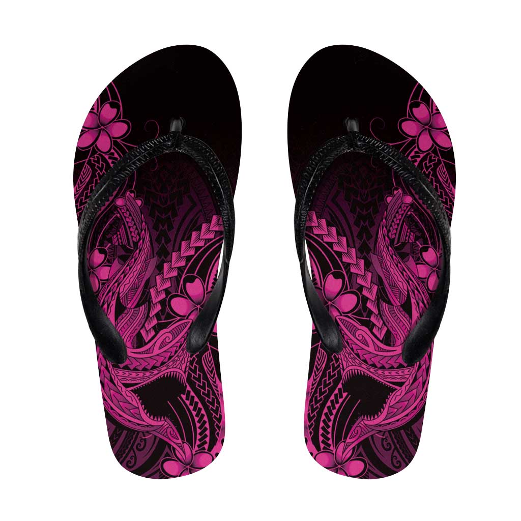 Pink Black Aloha Hawaii Flip Flops Polynesian Shark Tattoo With Plumeria LT14 Pink - Polynesian Pride