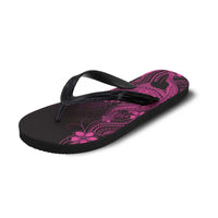 Pink Black Aloha Hawaii Flip Flops Polynesian Shark Tattoo With Plumeria - Polynesian Pride