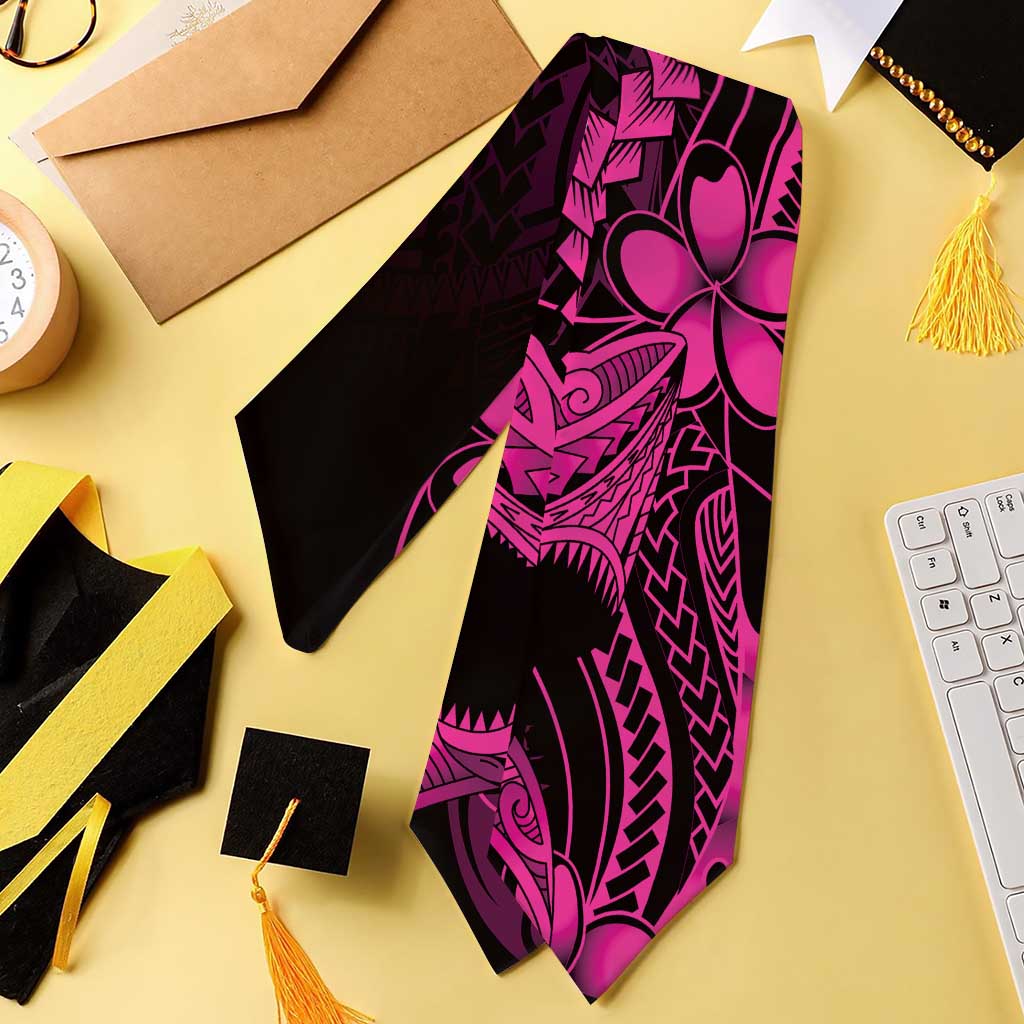 Pink Black Aloha Hawaii Graduation Stole Polynesian Shark Tattoo With Plumeria - Polynesian Pride