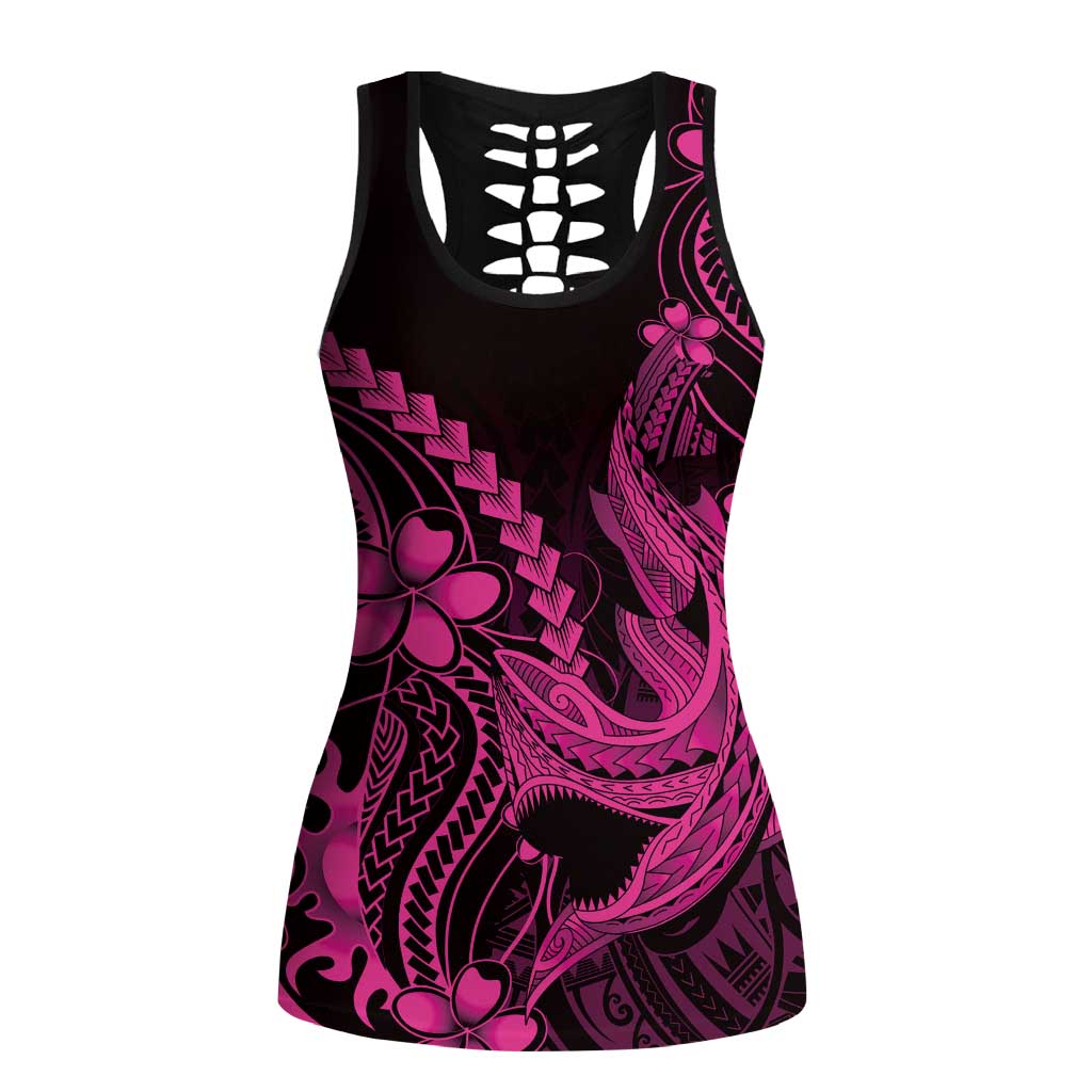 Pink Black Aloha Hawaii Hollow Tank Top Polynesian Shark Tattoo With Plumeria - Polynesian Pride