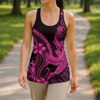 Pink Black Aloha Hawaii Hollow Tank Top Polynesian Shark Tattoo With Plumeria - Polynesian Pride