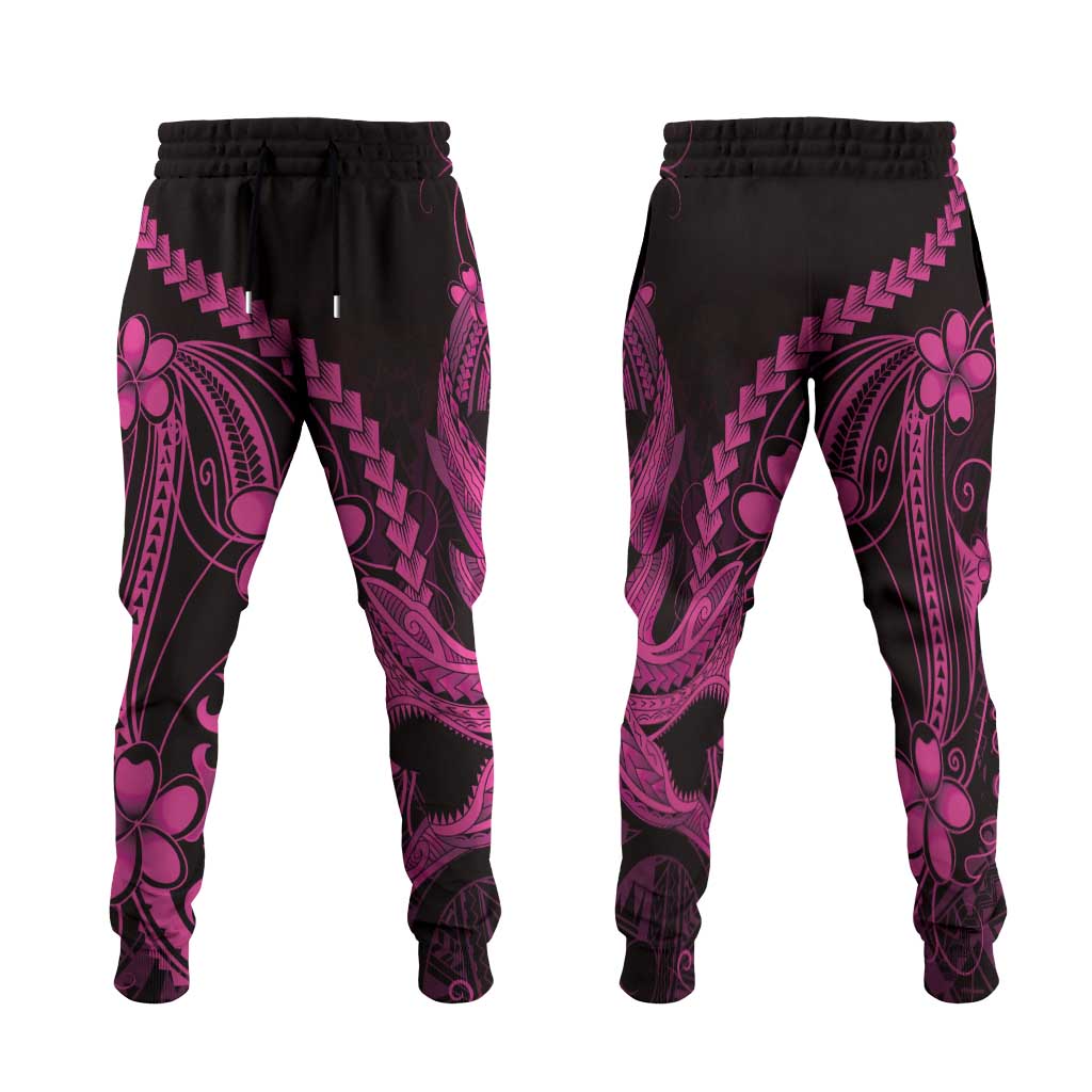 Pink Black Aloha Hawaii Jogger Pants Polynesian Shark Tattoo With Plumeria - Polynesian Pride