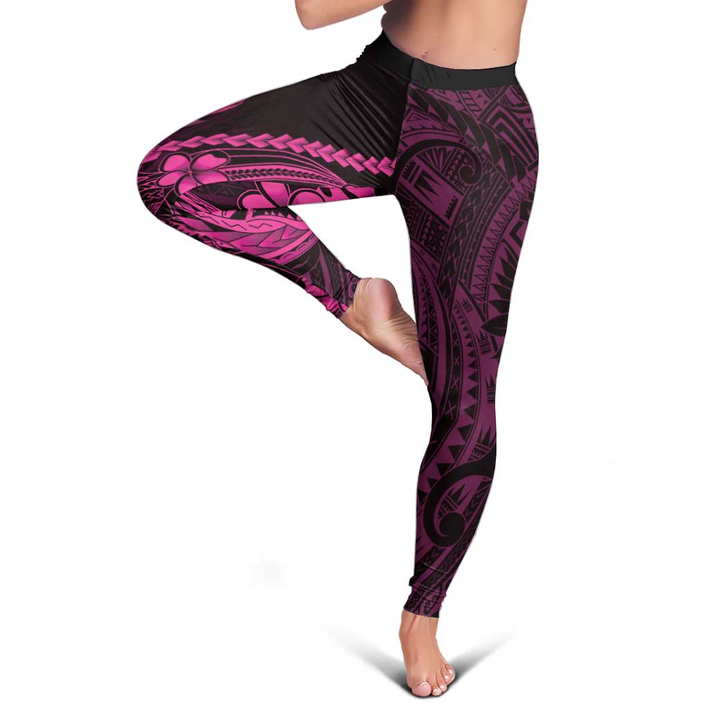 Pink Black Aloha Hawaii Leggings Polynesian Shark Tattoo With Plumeria - Polynesian Pride