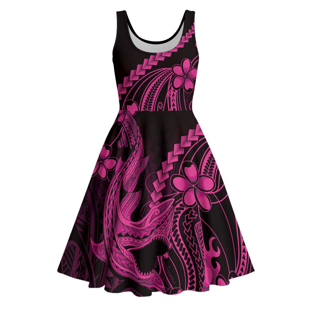 Pink Black Aloha Hawaii Midi Dress Polynesian Shark Tattoo With Plumeria - Polynesian Pride
