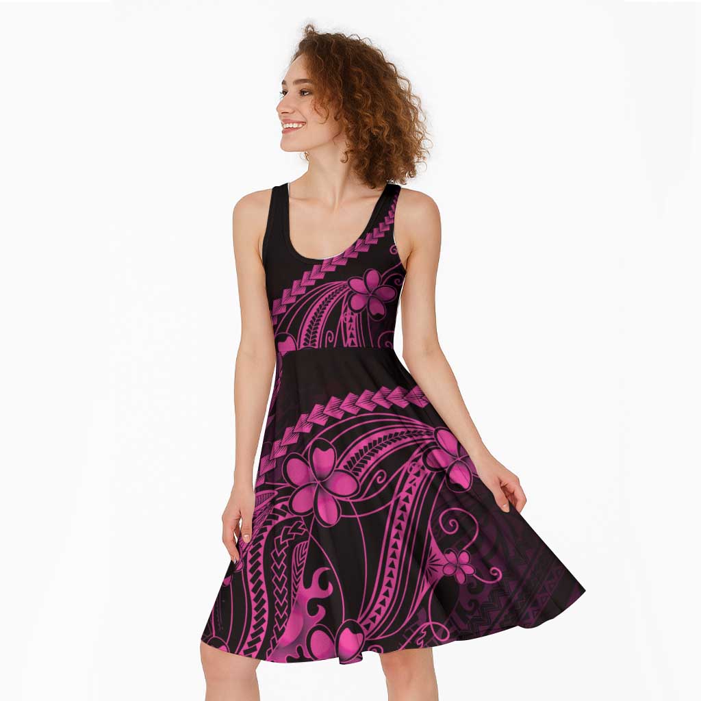 Pink Black Aloha Hawaii Midi Dress Polynesian Shark Tattoo With Plumeria - Polynesian Pride