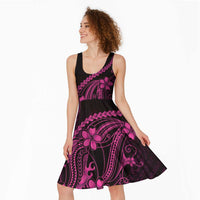 Pink Black Aloha Hawaii Midi Dress Polynesian Shark Tattoo With Plumeria - Polynesian Pride