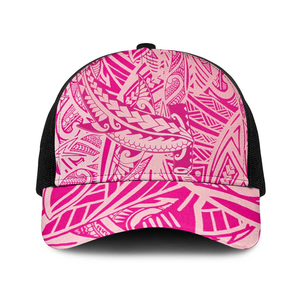 Pink Gradient Polynesia Mesh Trucker Cap Hawaiian Tribal Hammerhead Shark Tattoo - Polynesian Pride