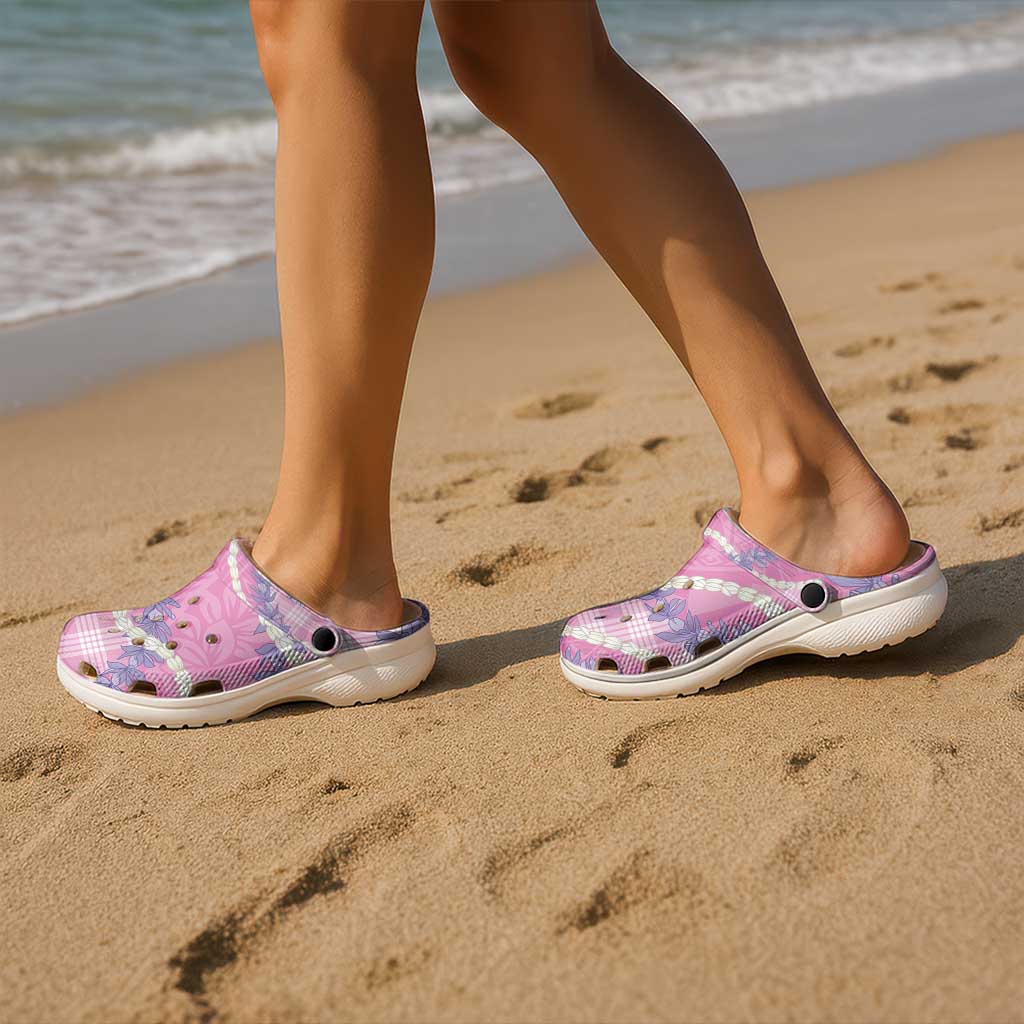 Pink Hawaii Palaka Honohono Pikake Clogs Shoes Hawaiian Orchid Lei Polynesian Pattern - Polynesian Pride