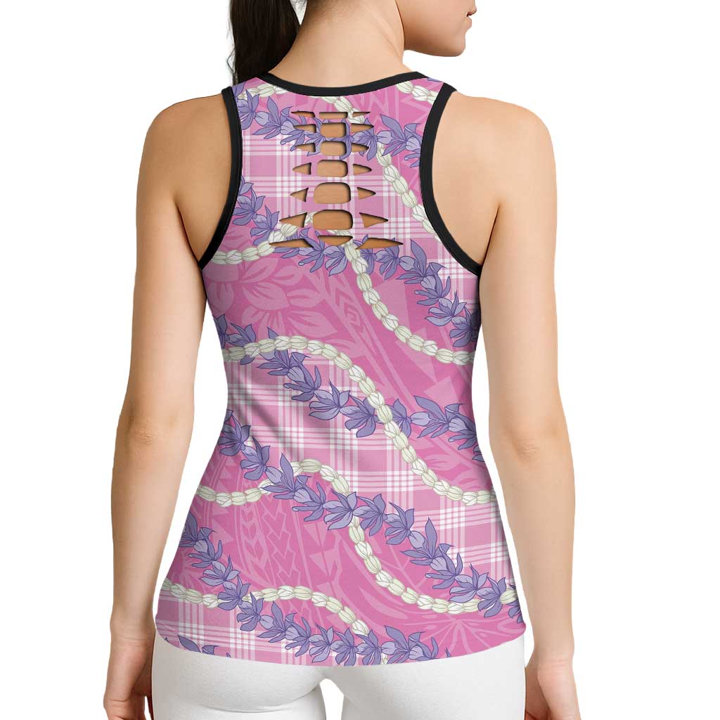 Pink Hawaii Palaka Honohono Pikake Hollow Tank Top Hawaiian Orchid Lei Polynesian Pattern - Polynesian Pride
