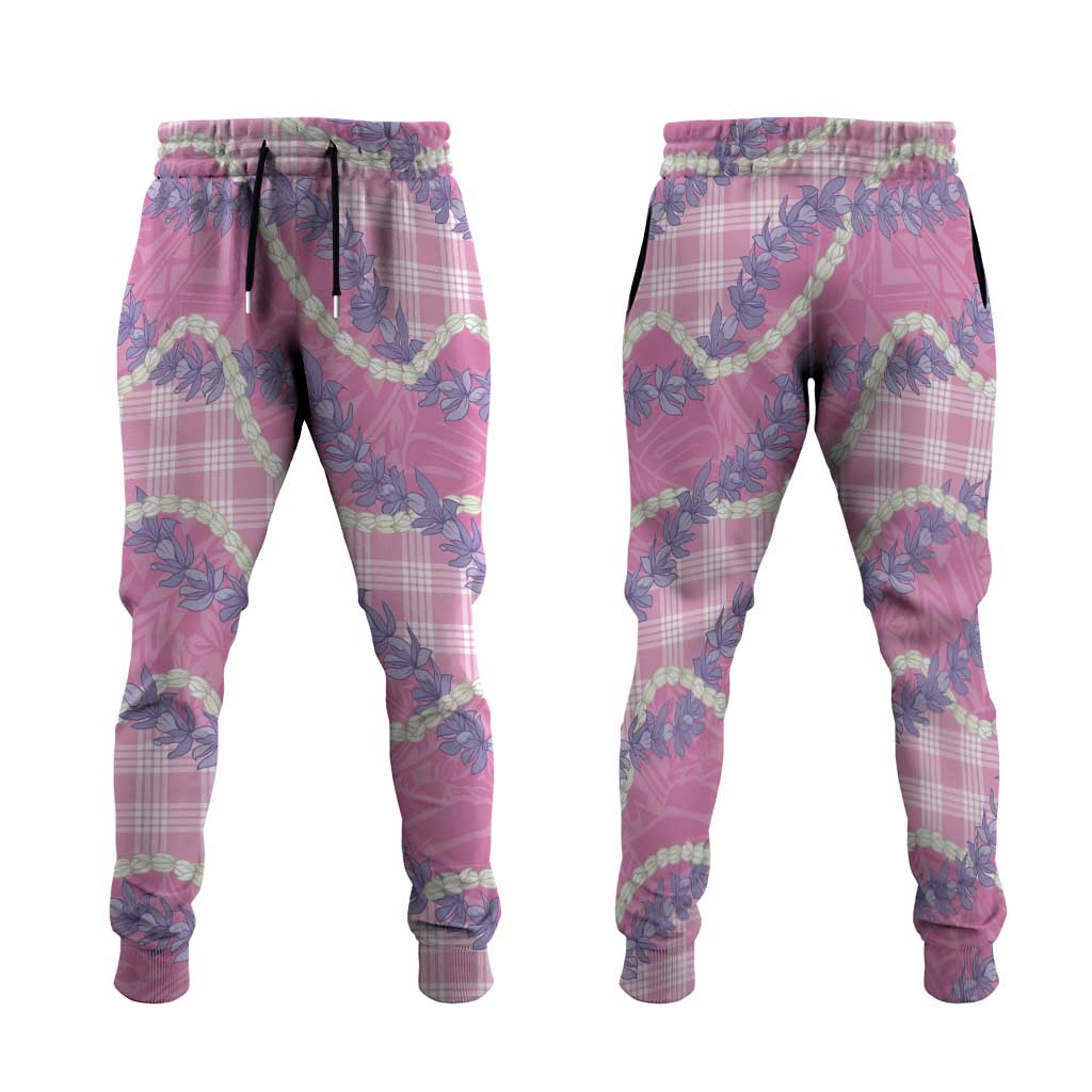 Pink Hawaii Palaka Honohono Pikake Jogger Pants Hawaiian Orchid Lei Polynesian Pattern - Polynesian Pride