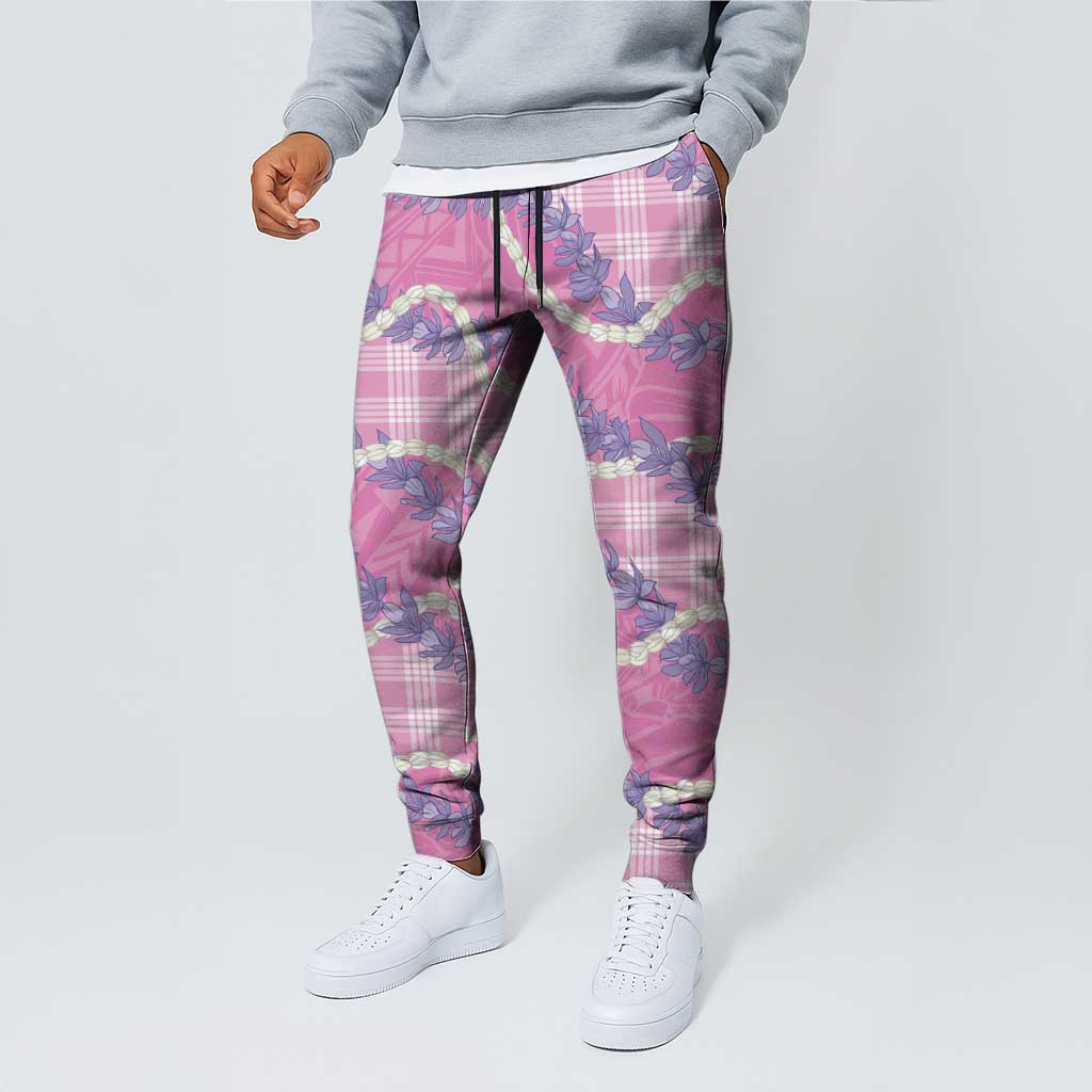Pink Hawaii Palaka Honohono Pikake Jogger Pants Hawaiian Orchid Lei Polynesian Pattern - Polynesian Pride