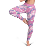 Pink Hawaii Palaka Honohono Pikake Leggings Hawaiian Orchid Lei Polynesian Pattern - Polynesian Pride